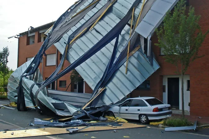 building with fallen roof